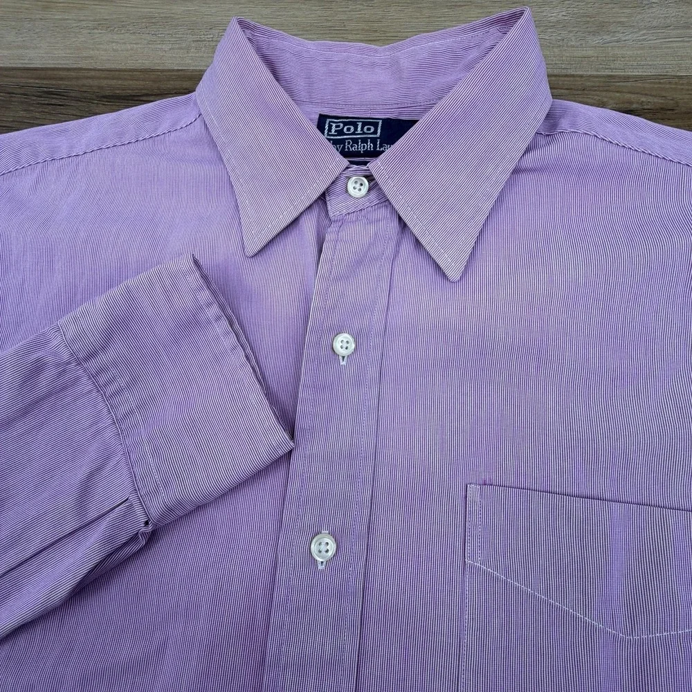 Polo Ralph Lauren Andrew Men Dress Shirt Purple 15.5‎ 34/35 Preppy Striped